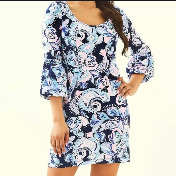 🎉HP🎉NWOT Lilly Pulitzer Carlile 3/4 Sleeve Dress in High Tide Navy Size Small🌸 - Picture 3 of 11